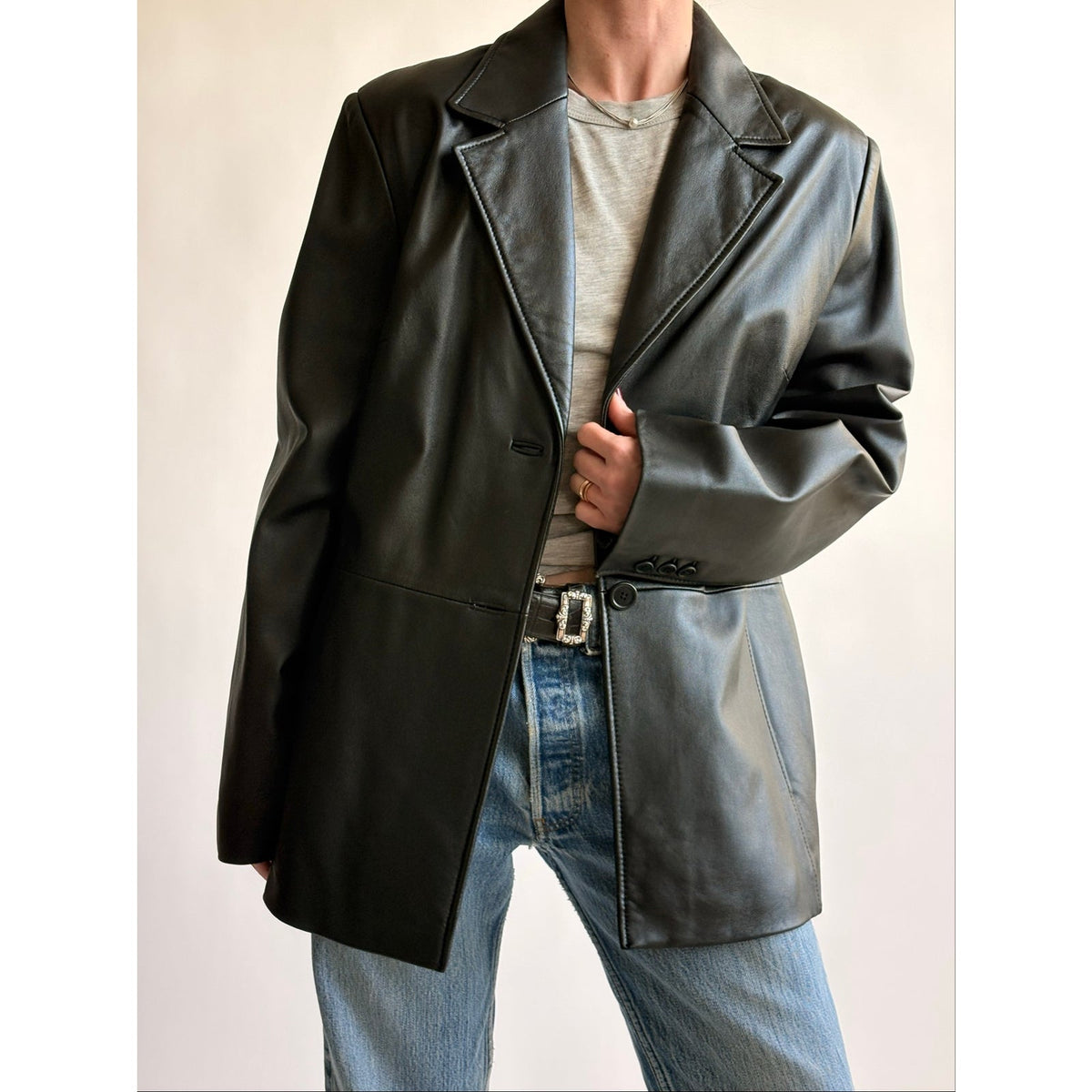 Vintage Valerie Stephan Separates Black Leather Jacket - Size XL