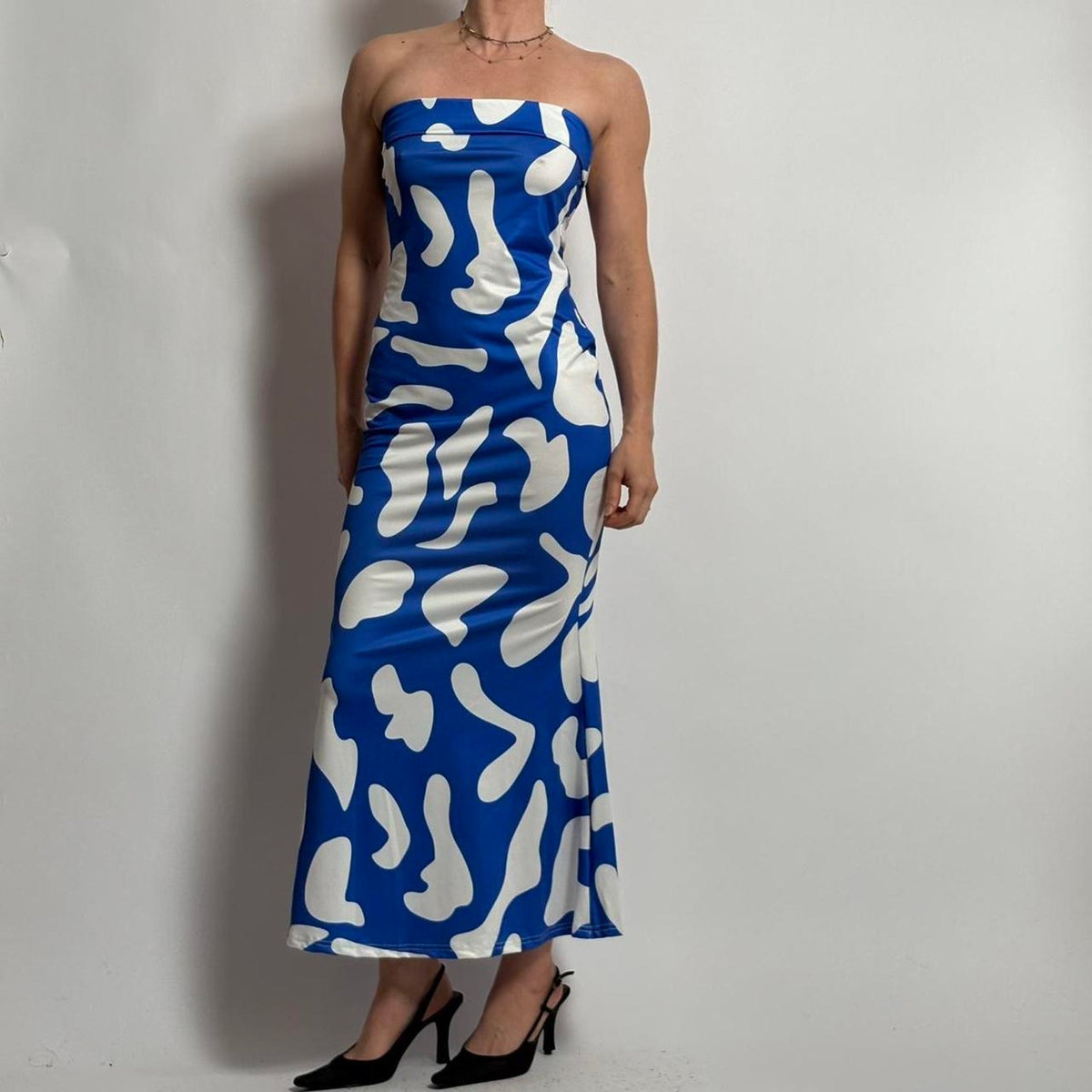 Blue & White Abstract Bodycon Maxi Dress - Fits Small
