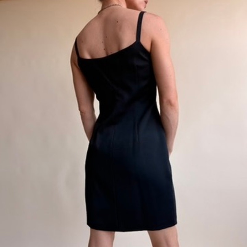 Laundry by Shelli Segal Black Satin Dress - Hot Pink Lining - 90s Vintage, Size 4