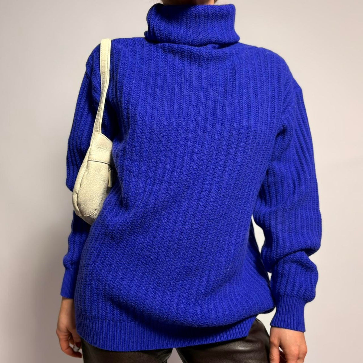 Blue Ribbed Turtleneck Sweater - Fits Medium