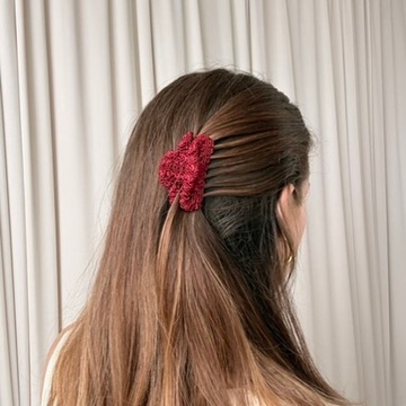 Maroon Lace Claw Clip - Vintage, Small, 3"