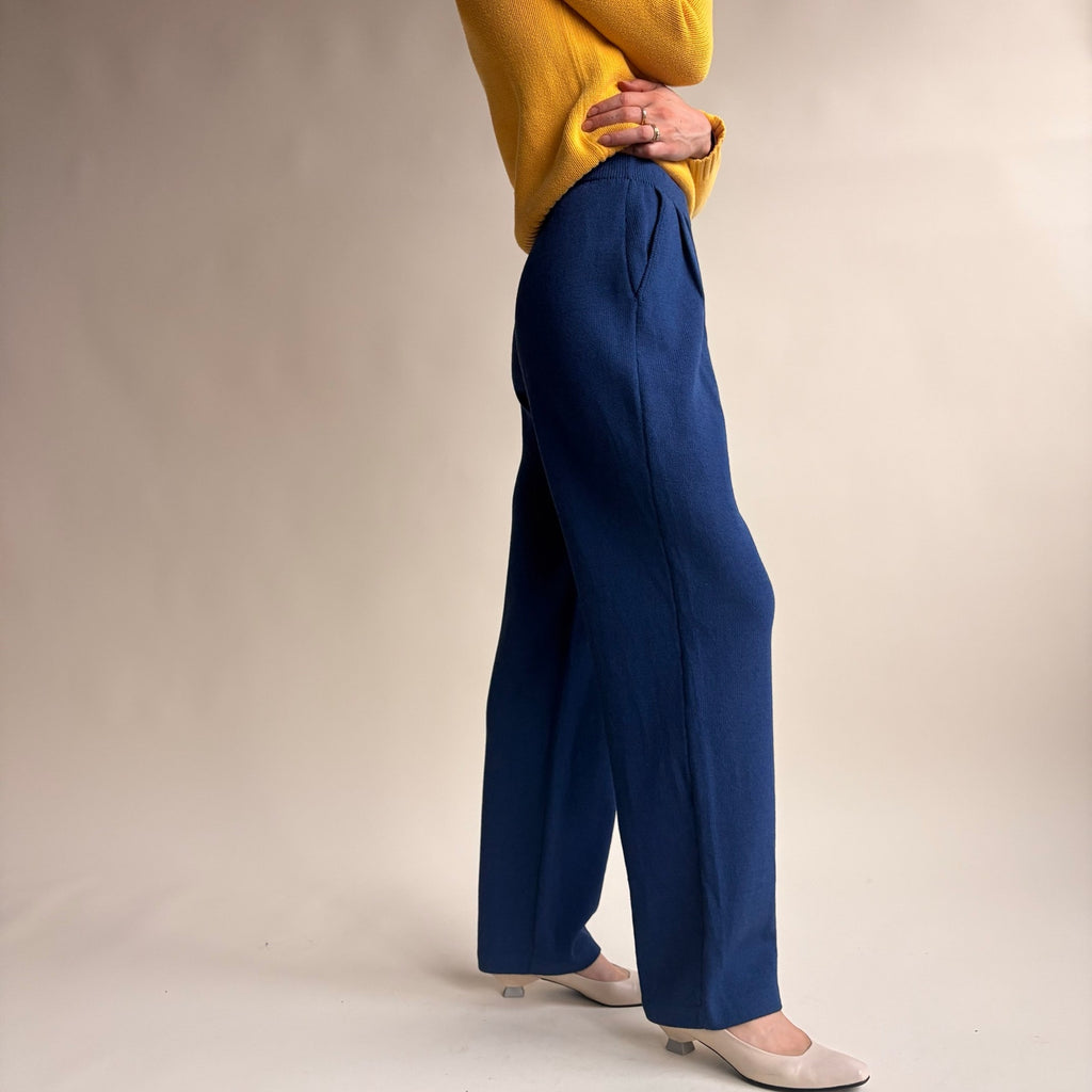 St. John Knits Royal Blue Pleated Knit Trousers - Classic Old Money Style, Size 4