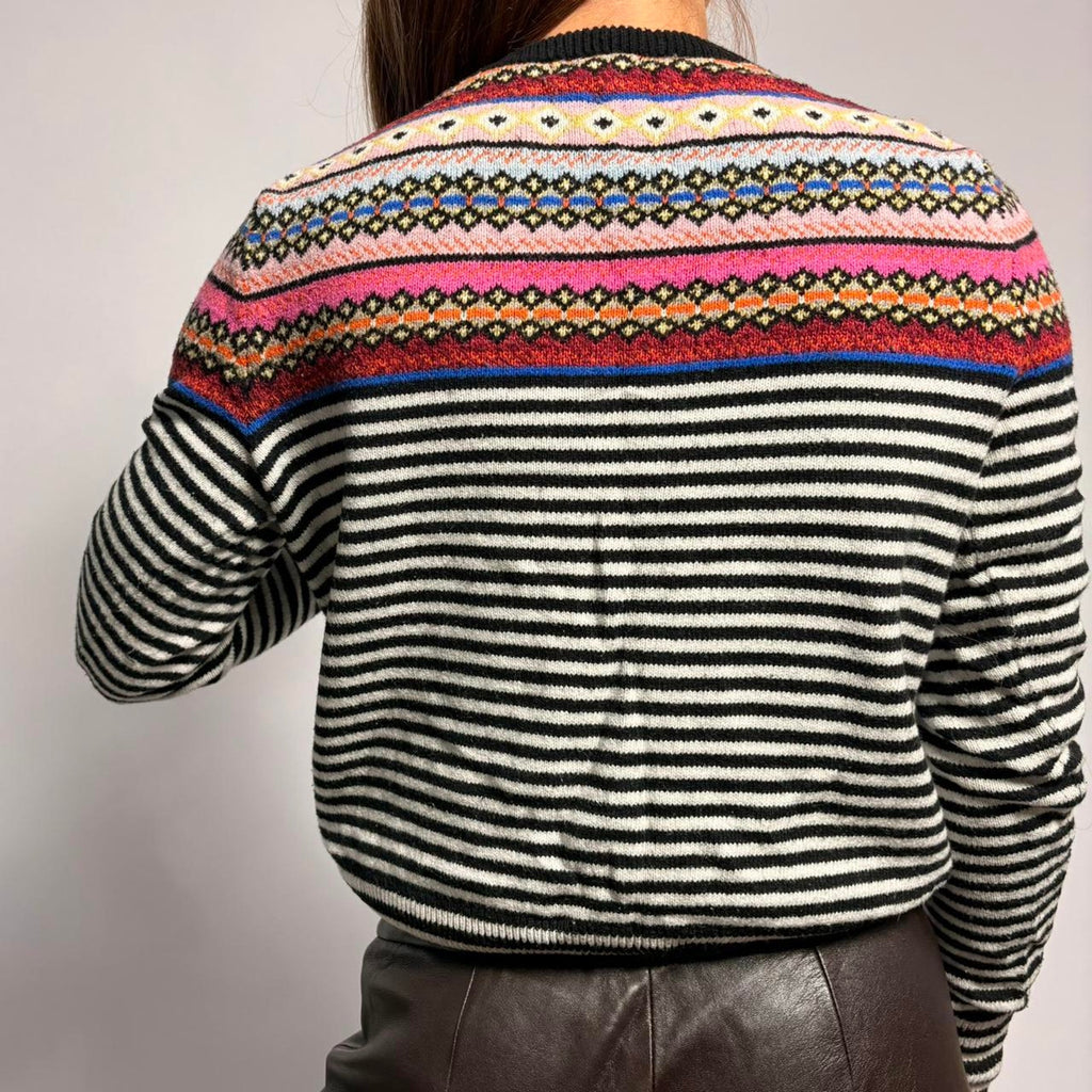 Gap  Fair Isle Sweater - Black & White Multi Stripe, Size Medium