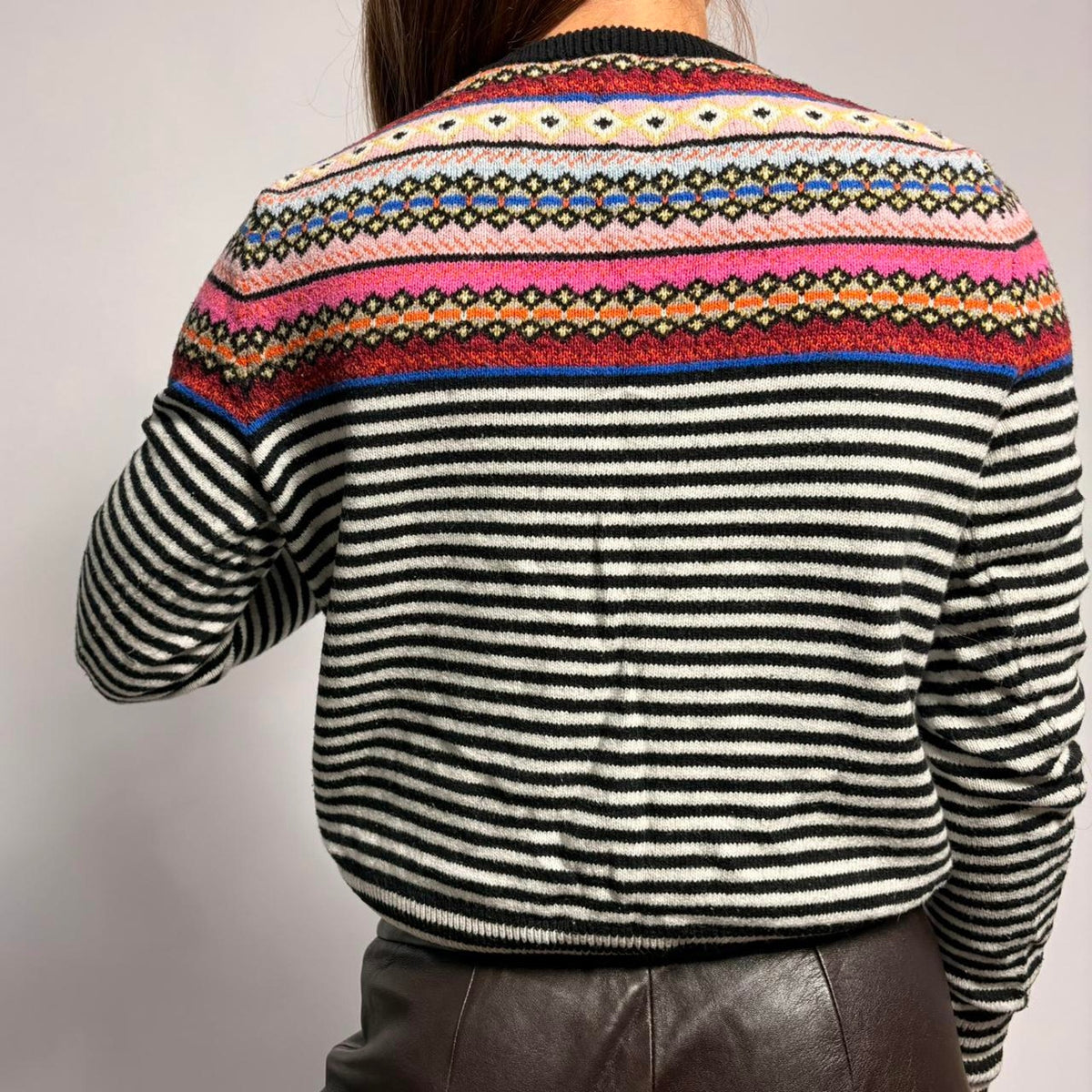 Gap  Fair Isle Sweater - Black & White Multi Stripe, Size Medium
