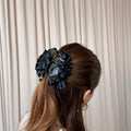 Black & White Checkered Ribbon Claw Clip - Retro, 4"