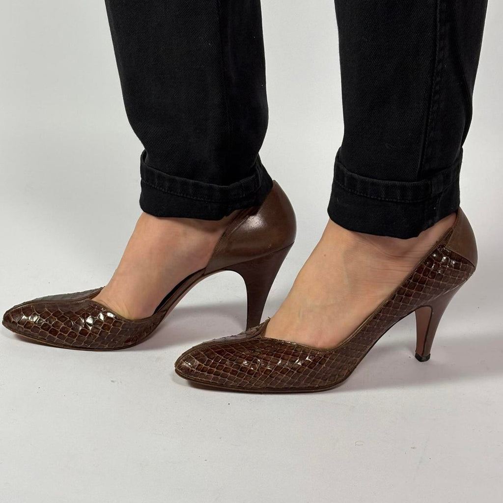 Evan Picone Brown Snakeskin Pumps - Round Toe, 3" Heel, Size 8.5 (Fits Narrow/7.5)