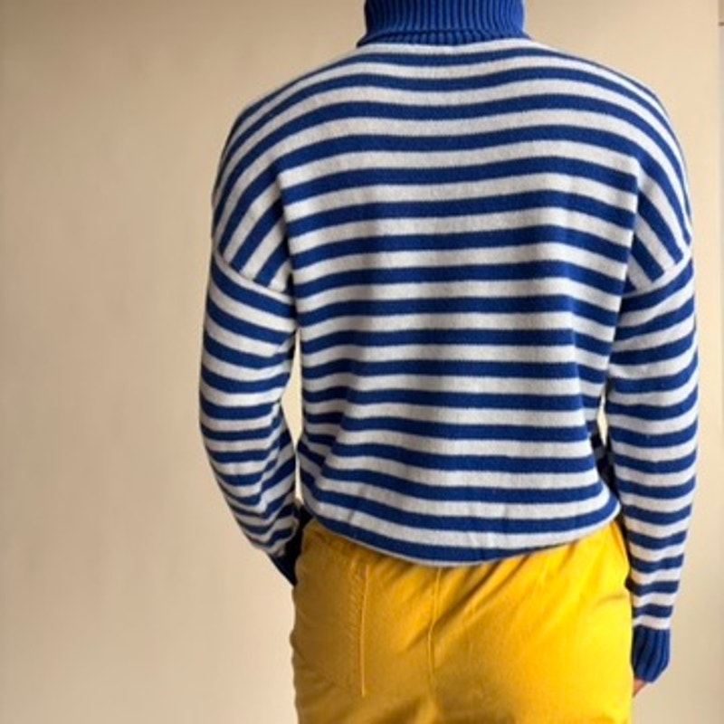 Nantucket Mills Striped Turtleneck - White & Blue, Made in USA, Size M