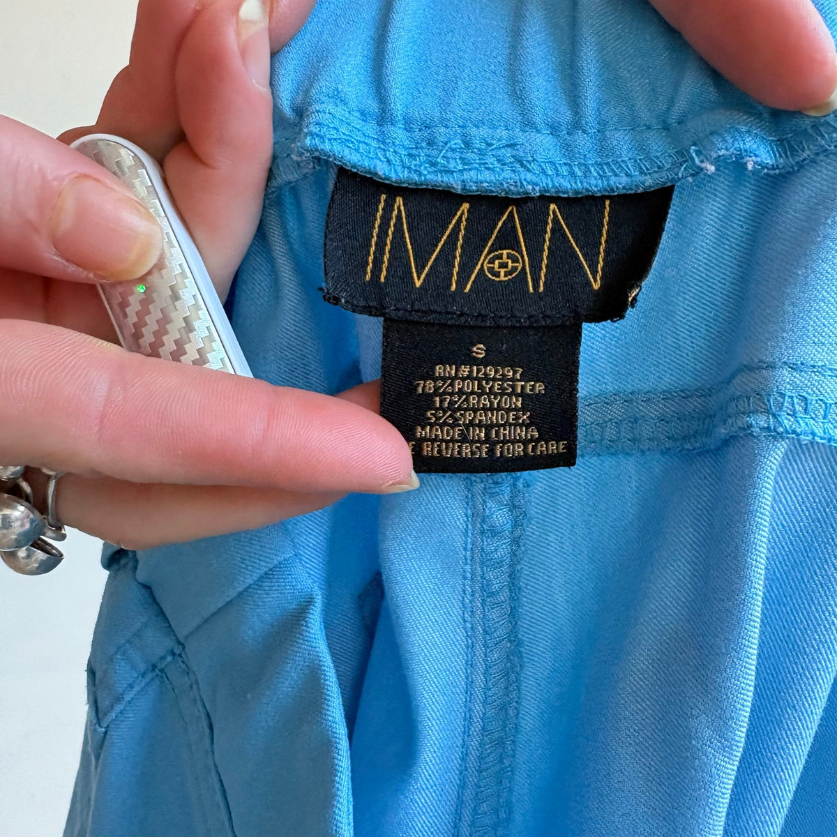 Iman Azure Blue Stretch Trousers - Slim Fit, Size Small