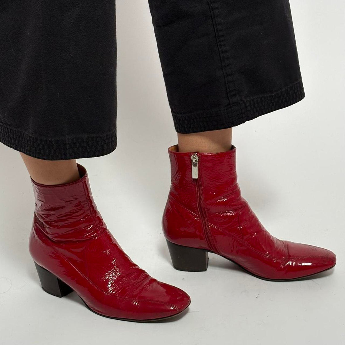 Rachel Comey Red Patent Leather Ankle Boots • Block Heel - size 38