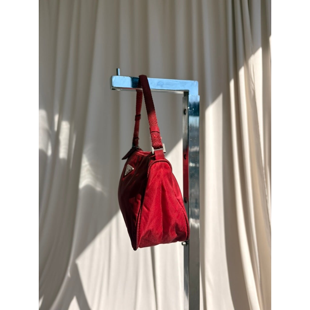 Vintage Prada Red Tessuto Nylon Pochette Bag