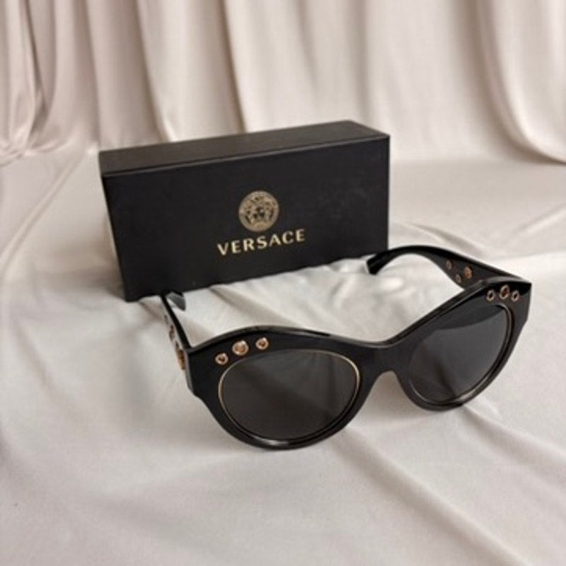 Versace Rock Ring Cat-Eye Sunglasses - VE4320, Black, Brand New