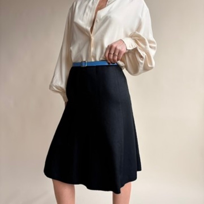 Loft Black A-Line Skirt - Knee Length, Cotton Blend, Size 0