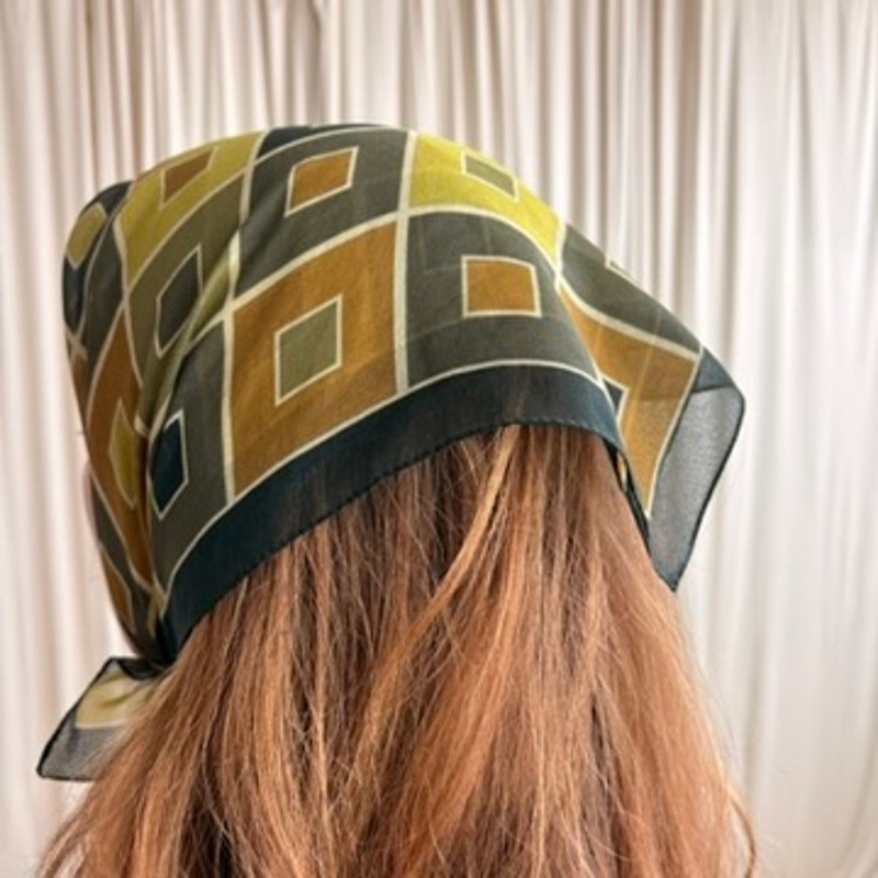 NY&Co Olive Green Geometric Scarf - 22"x22", Versatile Vintage