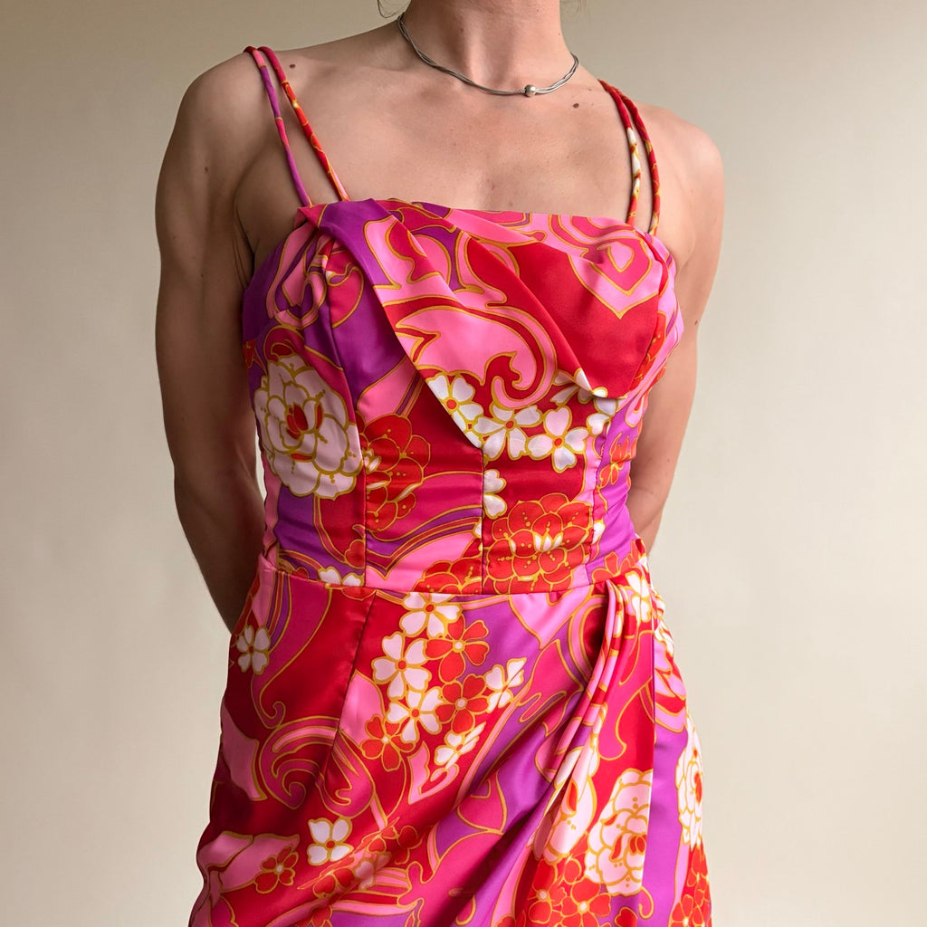 Vintage Paradise Hawaii Pink and Orange Formal Dress  (Fits 2)