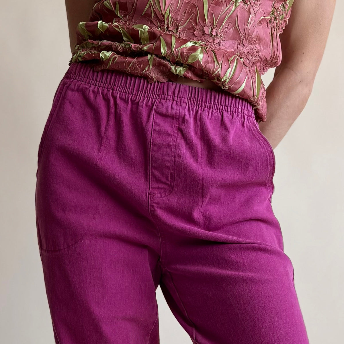Denim & Co. Fuchsia Cotton Track Pants - Size Small