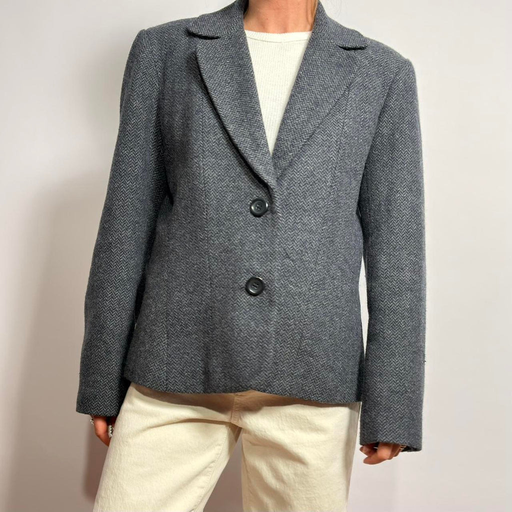 Vintage Lands' End Wool Blazer - Blue Grey -size 14
