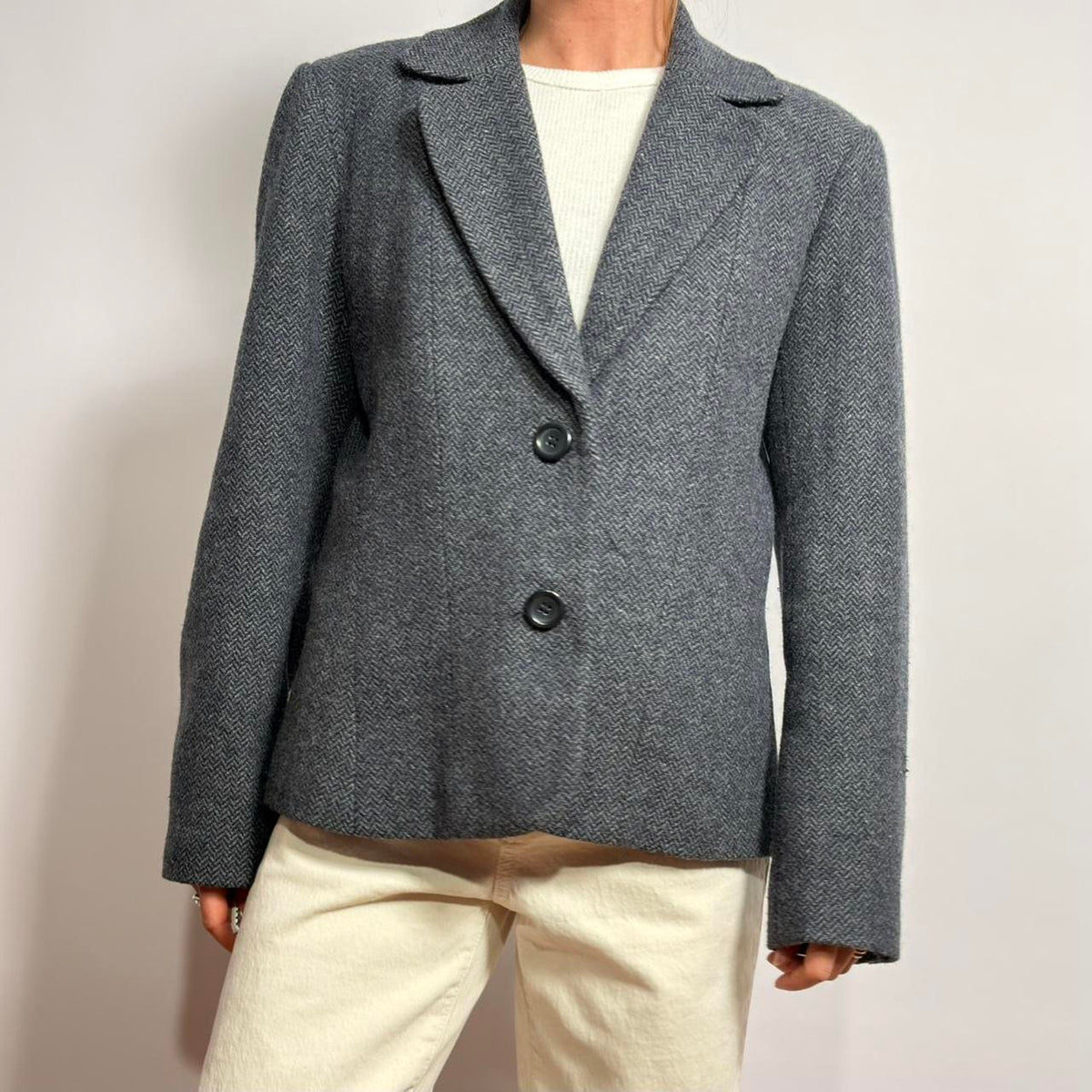 Vintage Lands' End Wool Blazer - Blue Grey -size 14