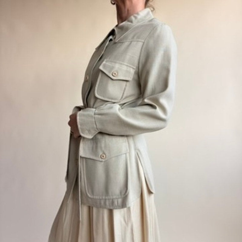 Larry Levine New York Tan Belted Field Jacket - Lightweight Cropped Trench, Pockets, Size Small