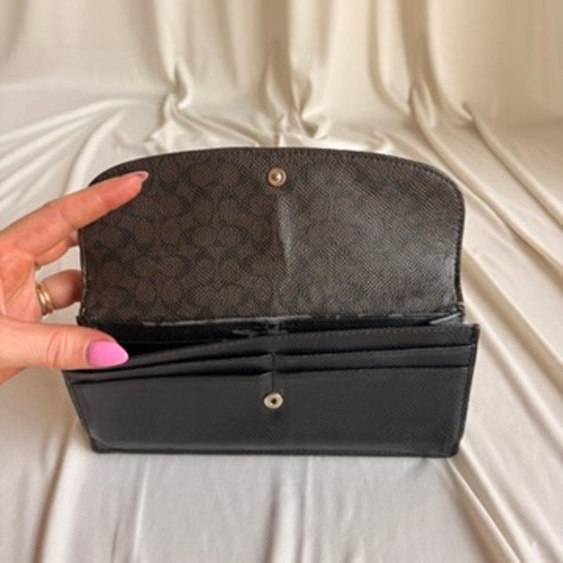 Coach Slim Envelope Wallet - Black, Crossgrain Leather, 8 Card Slots