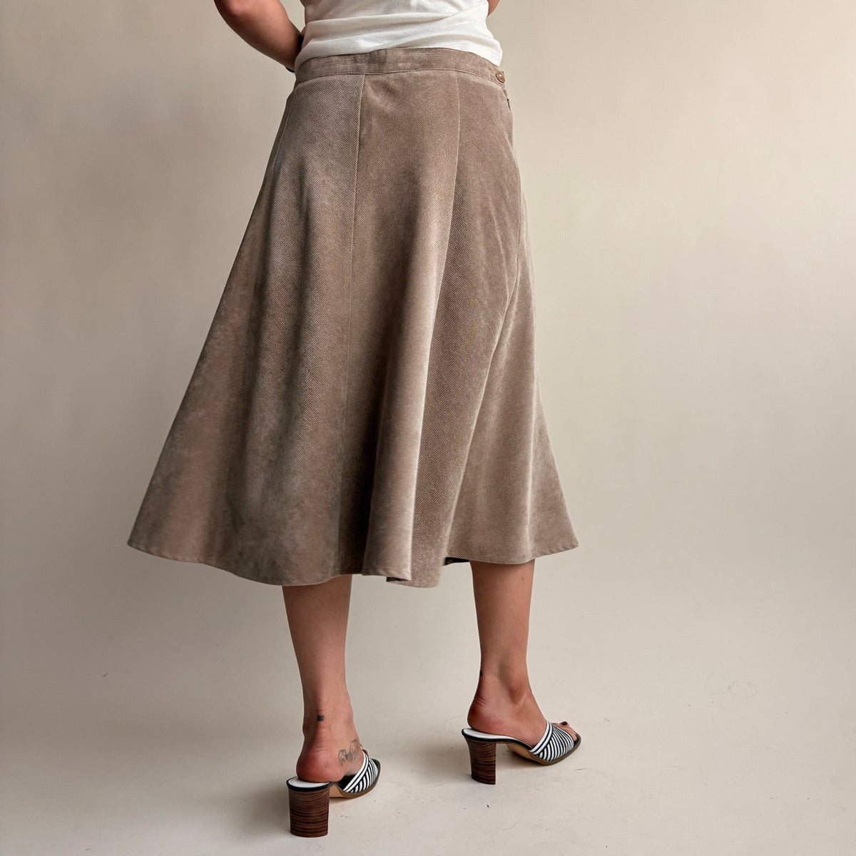 Edinburgh Woolen Mills Taupe A-Line Midi Skirt - Elastic Panel Waist, Size Small