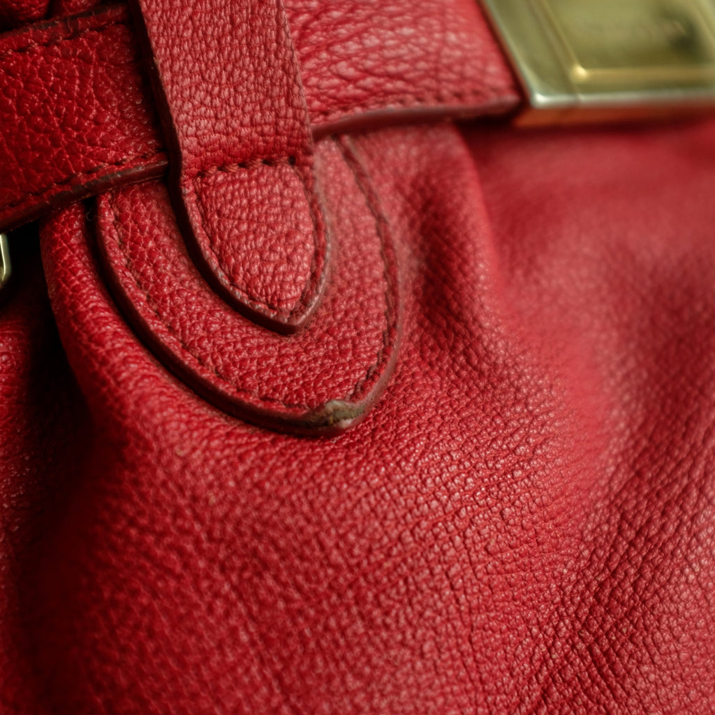 Burberry Red Leather Hobo - Gold Hardware, Crossbody, Made in Italy
