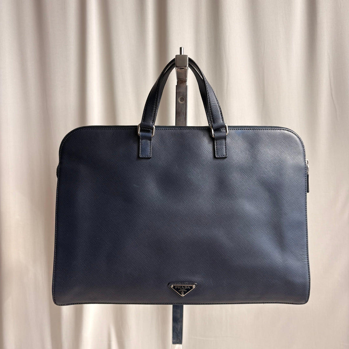 Prada Saffiano Leather Briefcase Bag - Dark Navy Blue