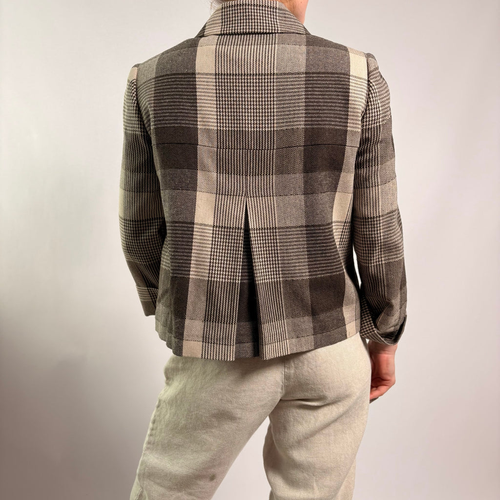 Tahari Brown & Beige Plaid Cropped Jacket - NWT, Size 4