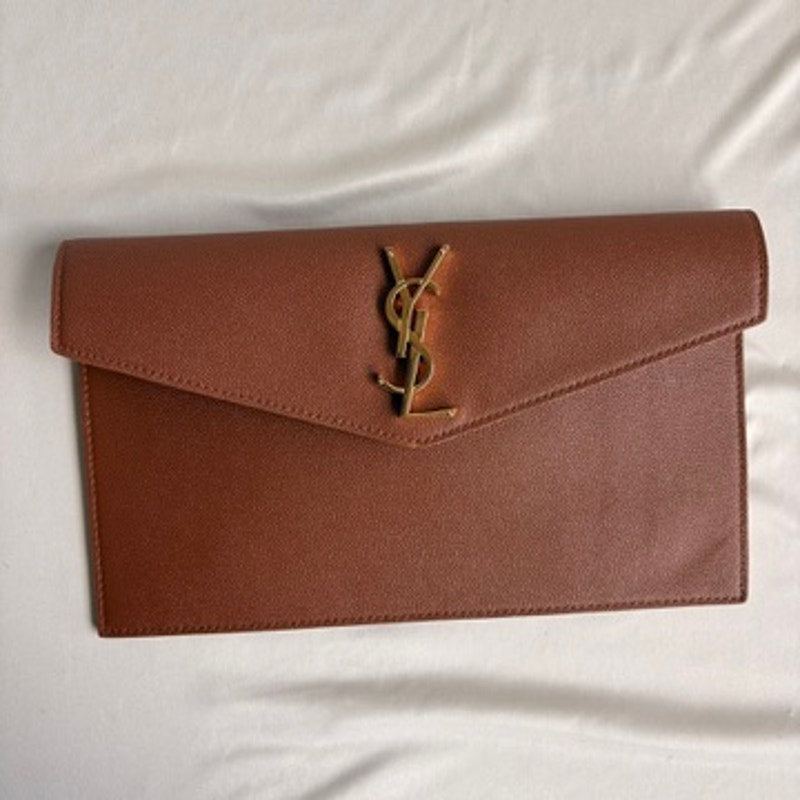Saint Laurent Uptown Pouch - Brown Grained Leather