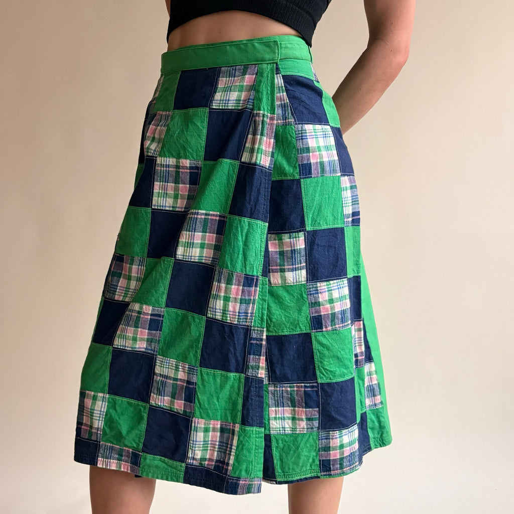 Bay Country Classics Green & Navy Patchwork Wrap Skirt - Reversible, One Size