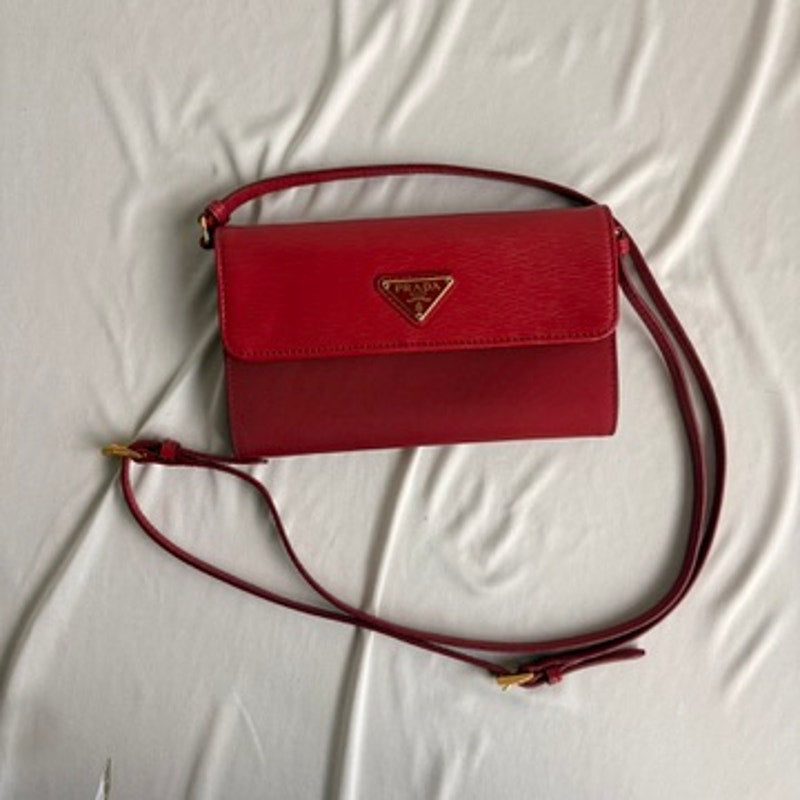 Prada Vitello & Fabric Move Red Crossbody Wallet