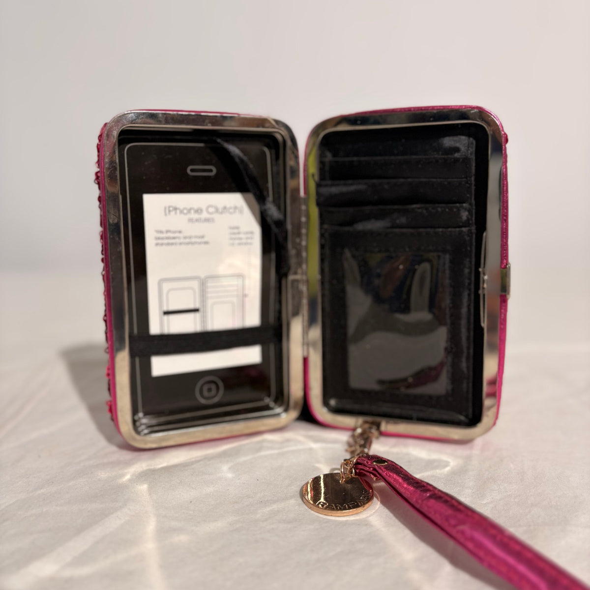 Rampage Pink Sequin Phone Clutch - 5.25"x3"x1