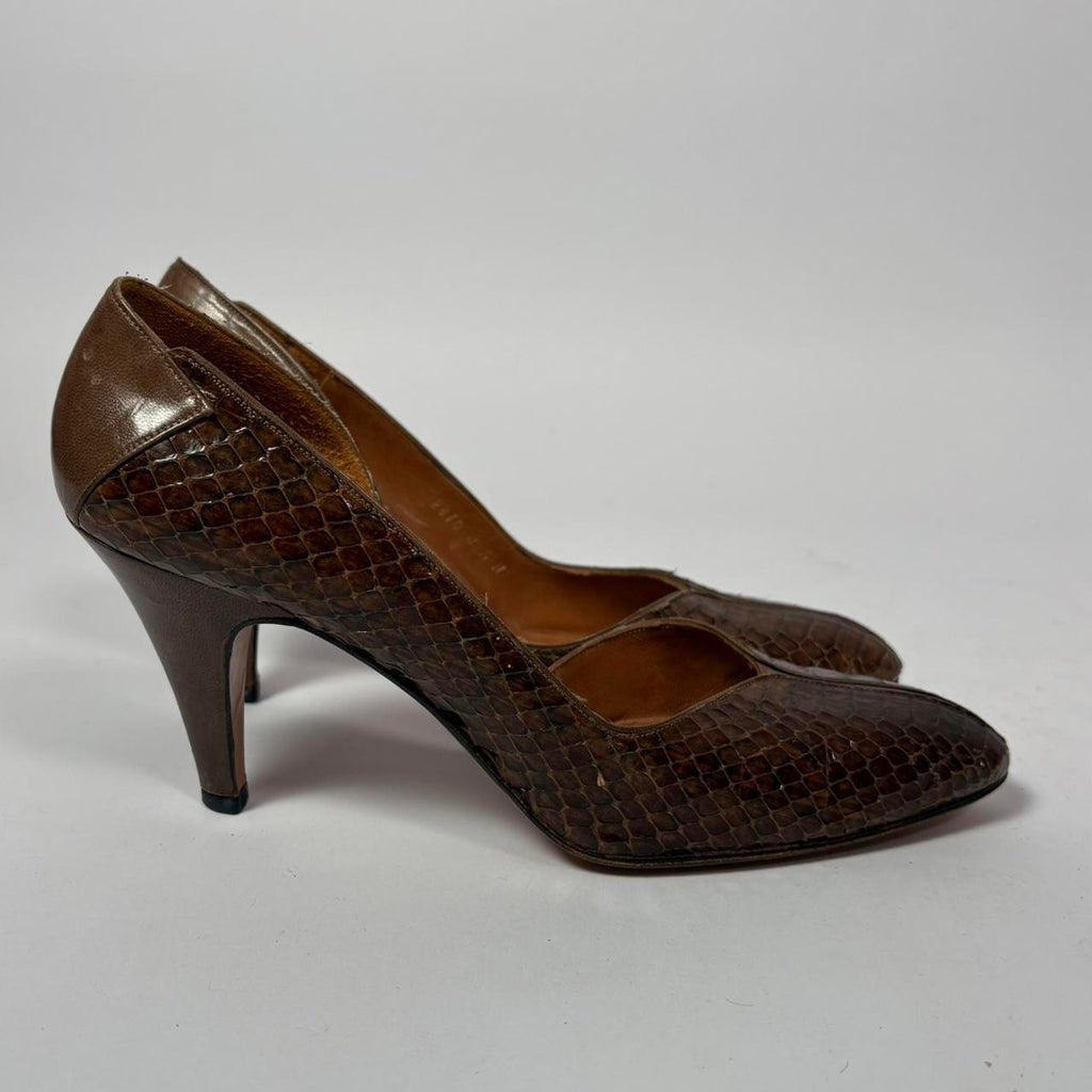 Evan Picone Brown Snakeskin Pumps - Round Toe, 3" Heel, Size 8.5 (Fits Narrow/7.5)