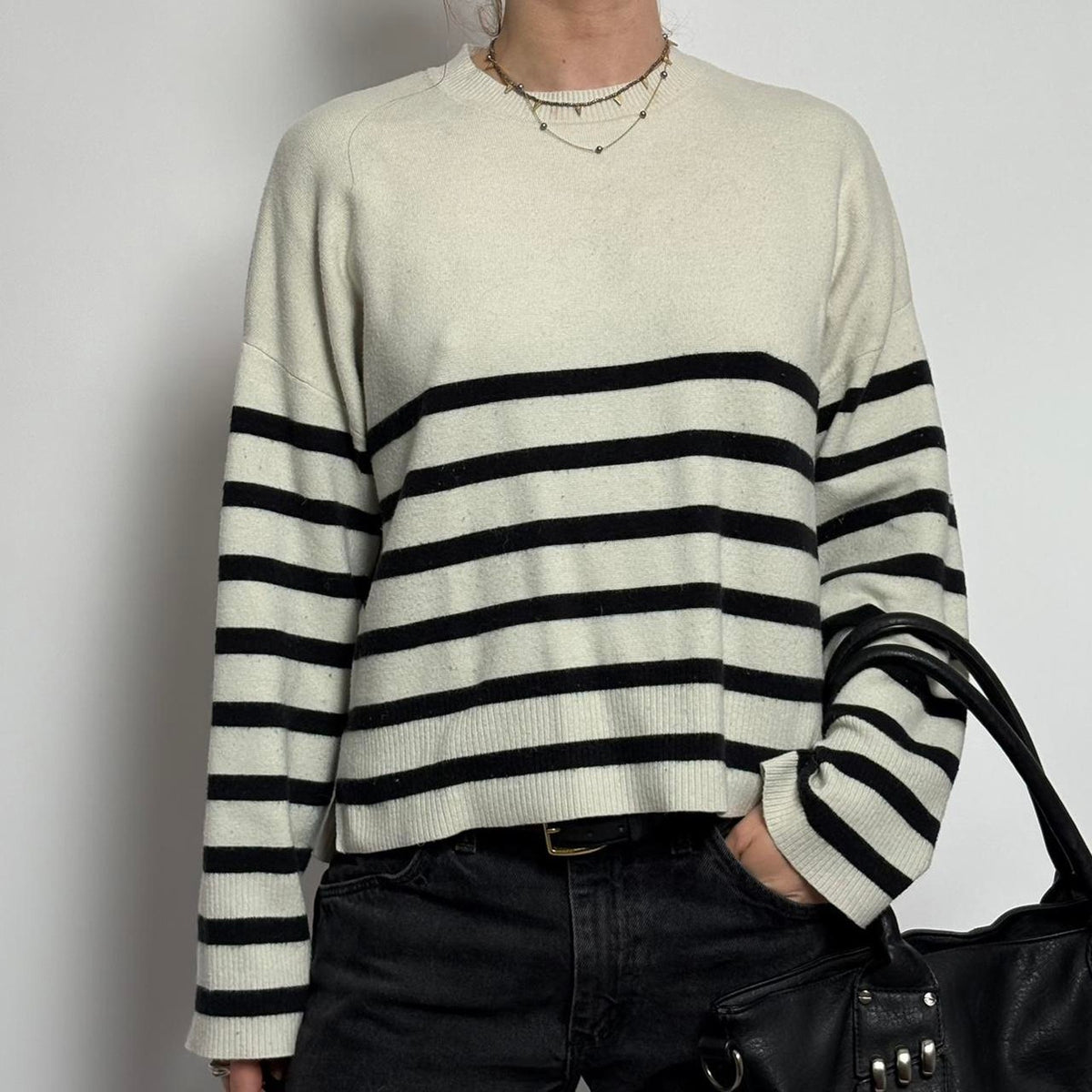 Vintage Abercrombie Striped Sweater | Black & White | Cotton Blend | S