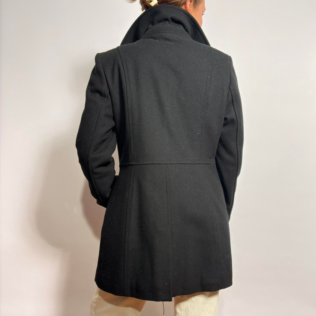 Karl Lagerfeld Black Wool Moto Coat - Small
