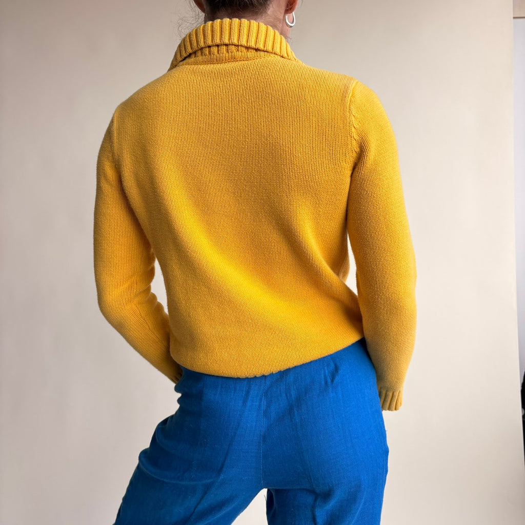 Lauren by Ralph Lauren Yellow Ribbed Sweater - Gold Hardware, 100% Cotton, Size Small