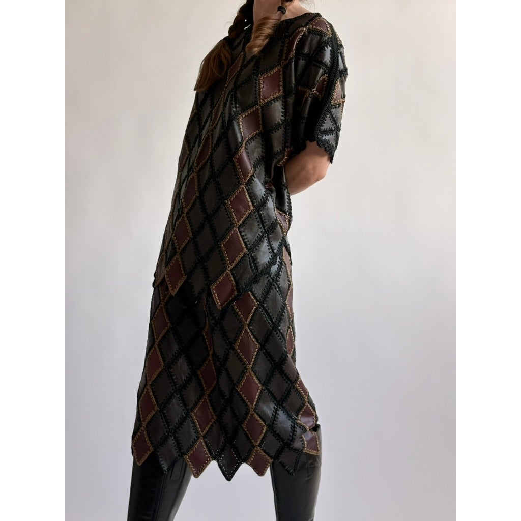 Vintage 1970s Handmade Turkish Diamond Patchwork Leather Top