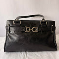 Vintage Delluka Black Leather Shoulder Bag - Silver Hardware