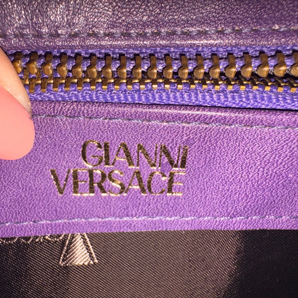 Vintage Gianni Versace Signature Buckle Purple Leather Handbag