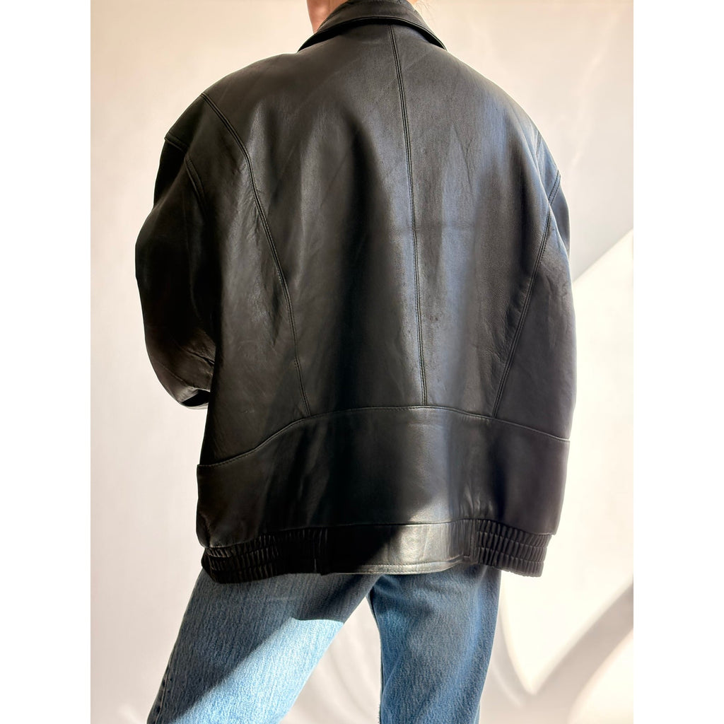 Vintage 1980s Members Only Black Leather Bomber Jacket