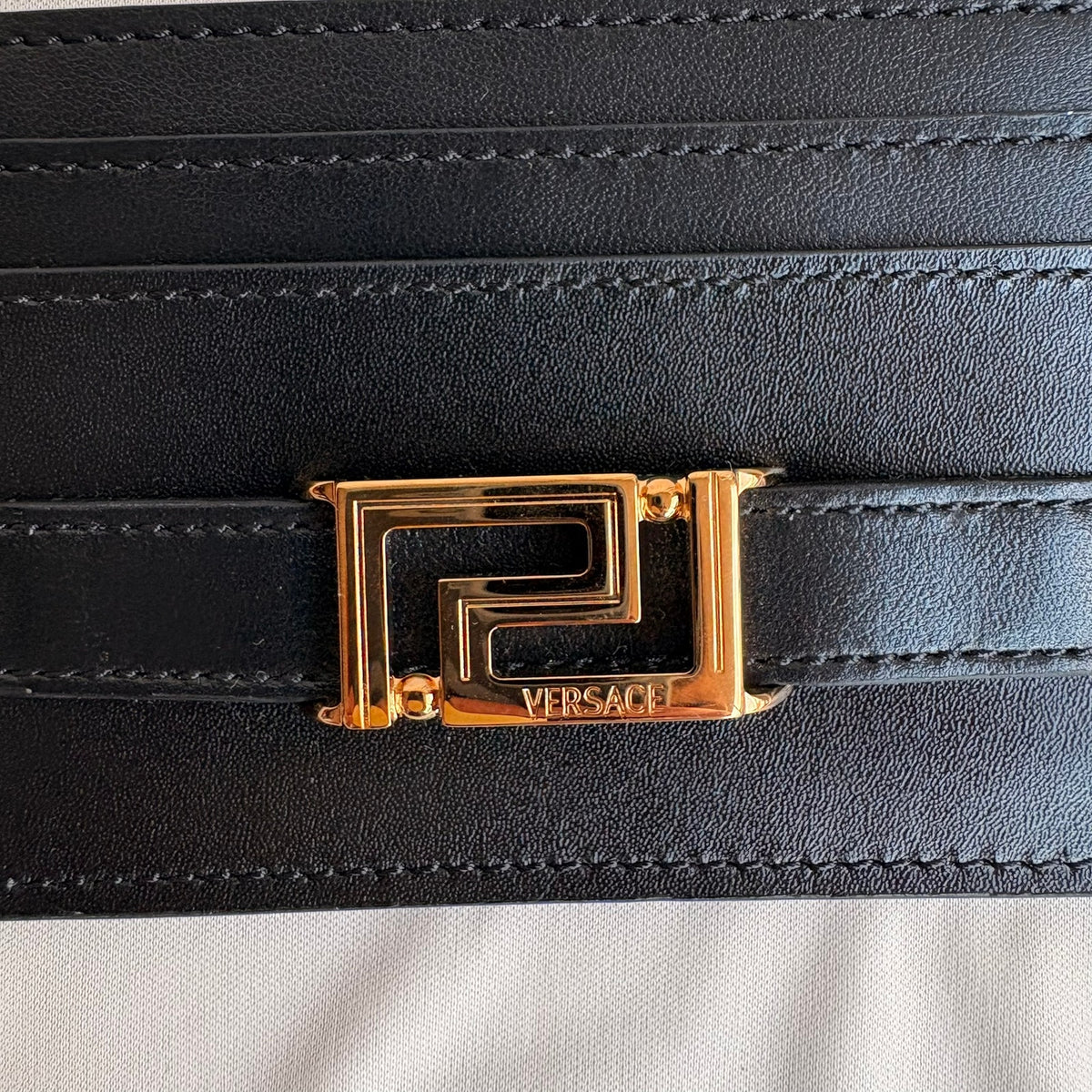 Versace Greca Goddess Black Leather Card Holder