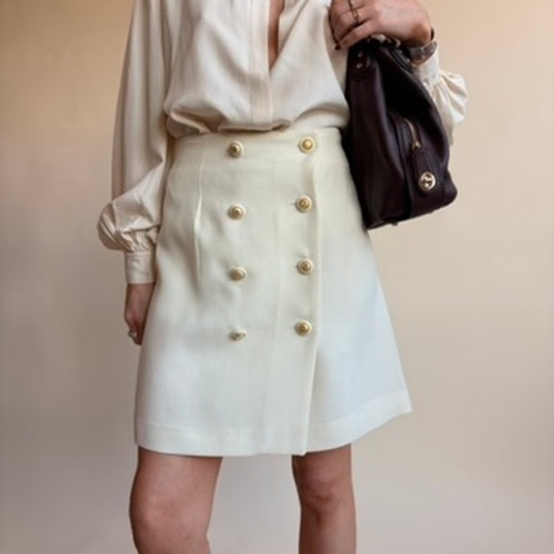 Surabaya Ivory A-Line Mini Skirt - Made in France, Size 38 (Fits 2)
