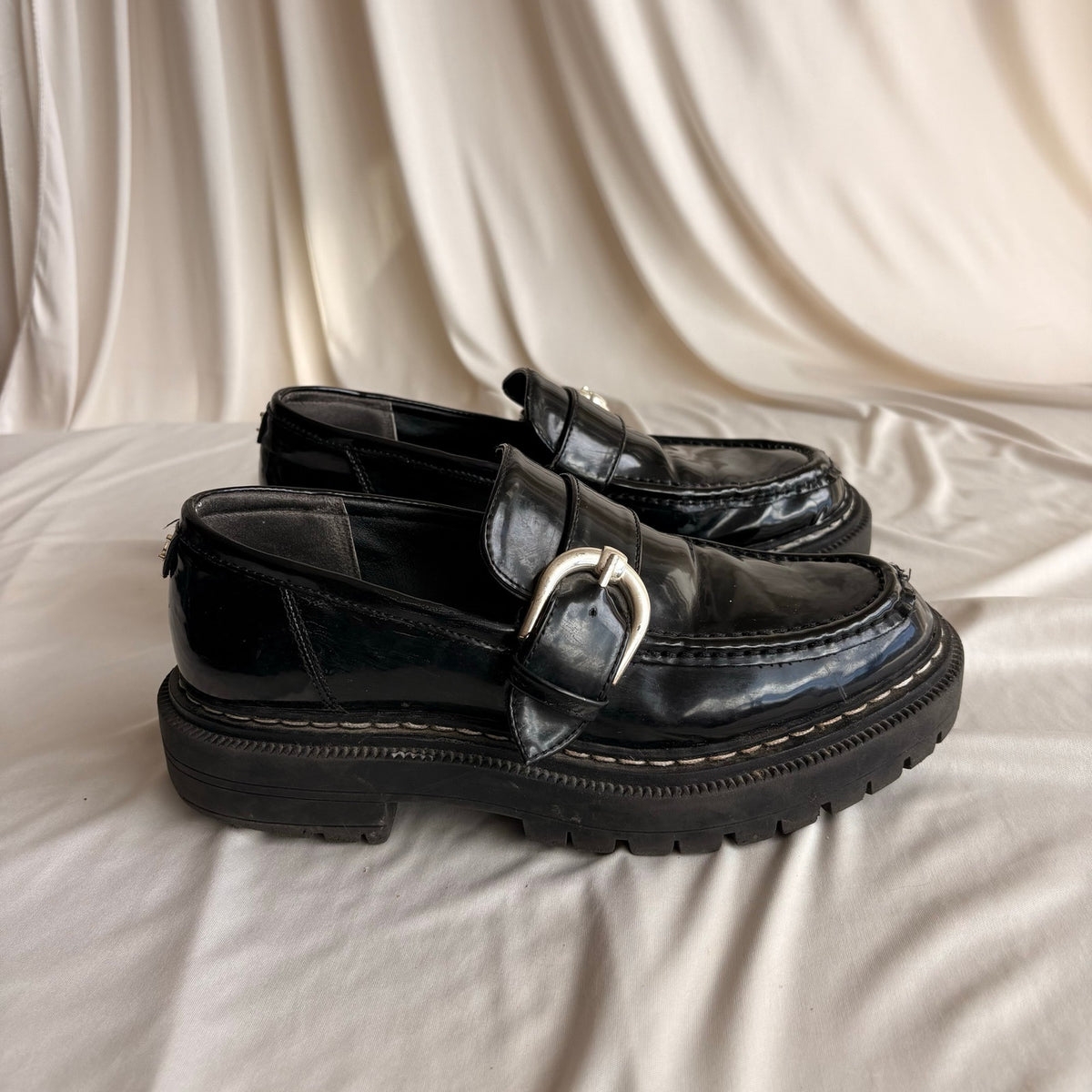 Circus by Sam Edelman Everly Loafer - Chunky Black Patent, Buckle, 7.5