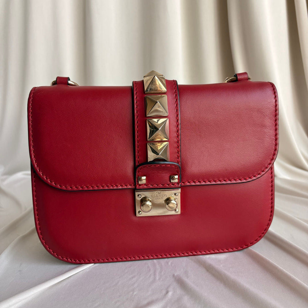 Valentino Garavani Glam Lock Rock Stud Red Shoulder Bag
