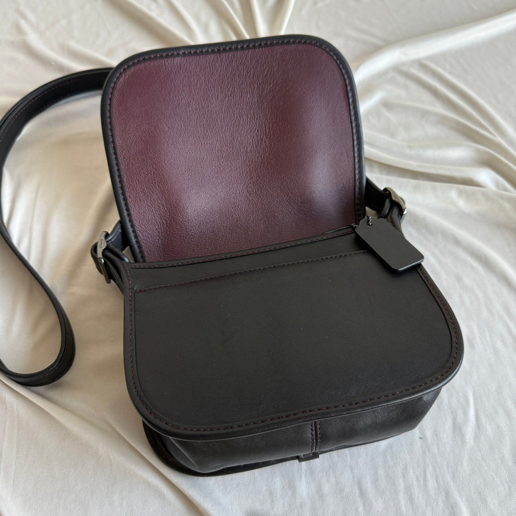 Vintage Coach Black Leather Saddle Bag - Red Contrast Stitching