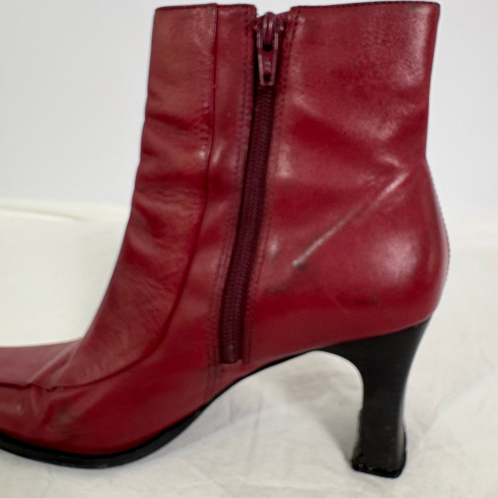 Vintage Parade Red Leather Ankle Boots - Size 7.5