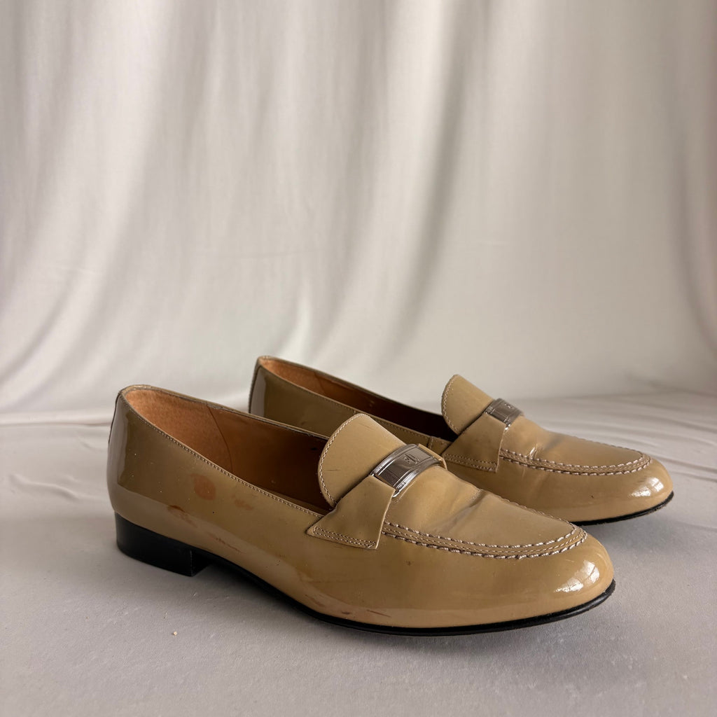 Vintage Ralph Lauren Tan Patent Leather Loafers - Silver Hardware