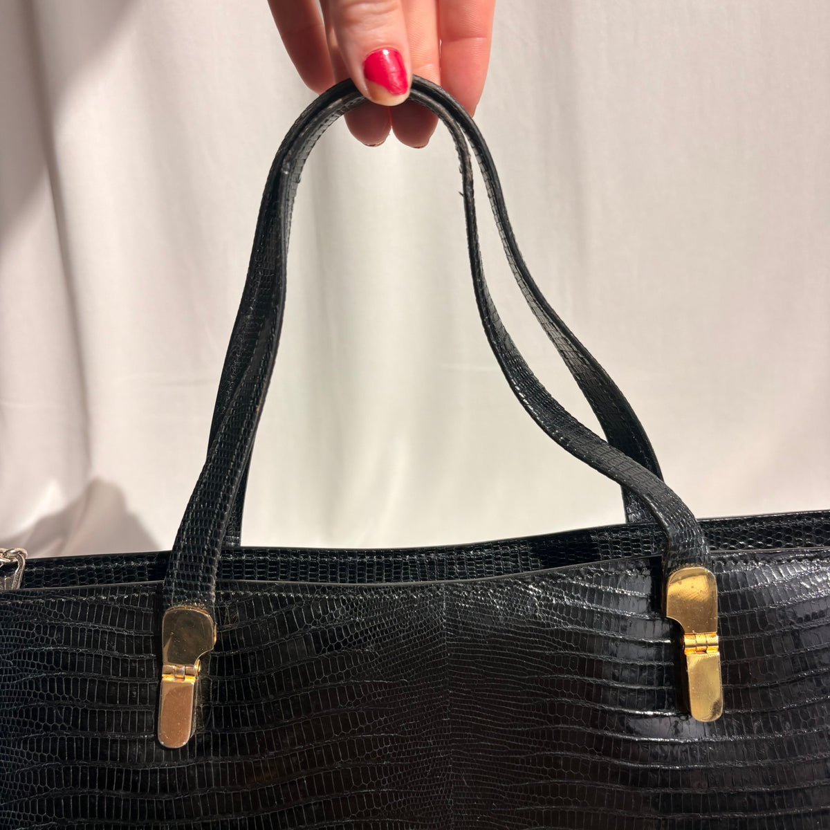 Vintage Loewe Black Patent Croc-Embossed Leather Shoulder Bag