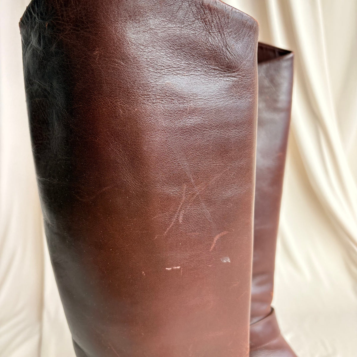 Vintage 1978 Idea Studios Brown Leather Riding Boots - Gold Buckle, 7.5