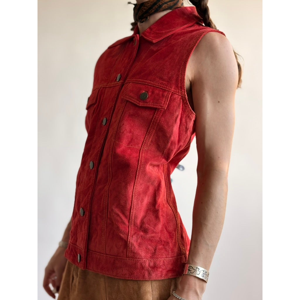 Brandon Thomas Red Suede Western Trucker Vest