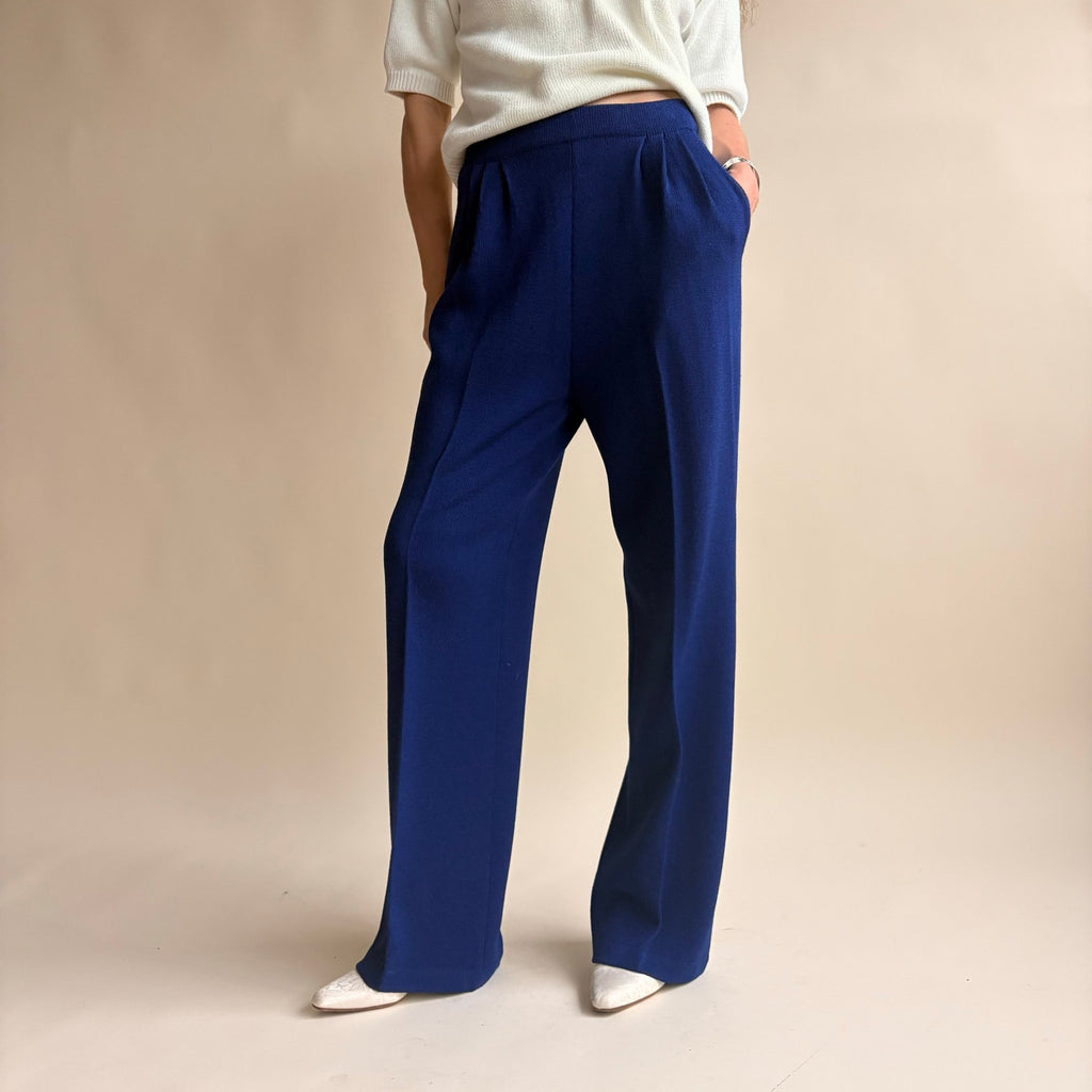 St. John Navy Blue Pleated Trousers - Santana Knit, High Waisted, Size 4